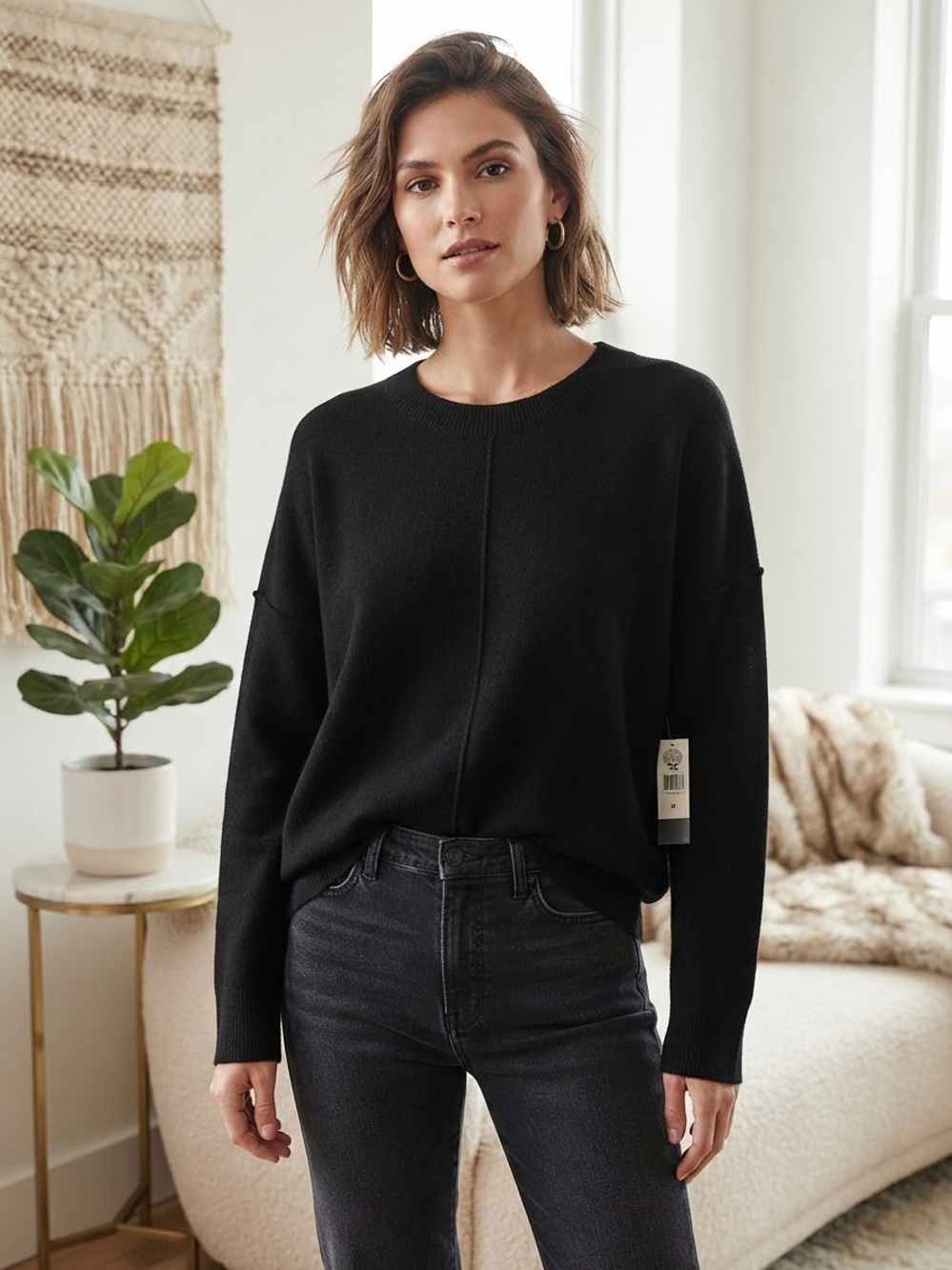 Vince Camuto Black Crewneck Sweater